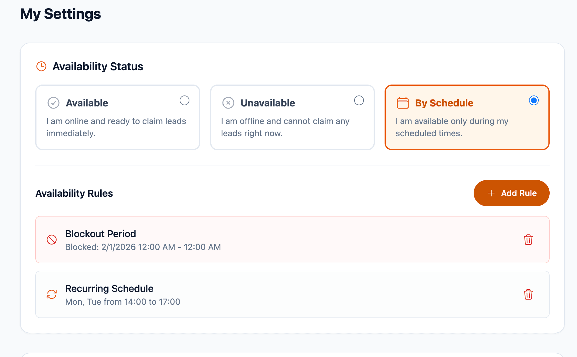 Travilead availability controls for travel advisors